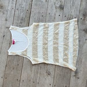 Small Lace and Gold Seqin Semi-Sheer Tank Top - Like New